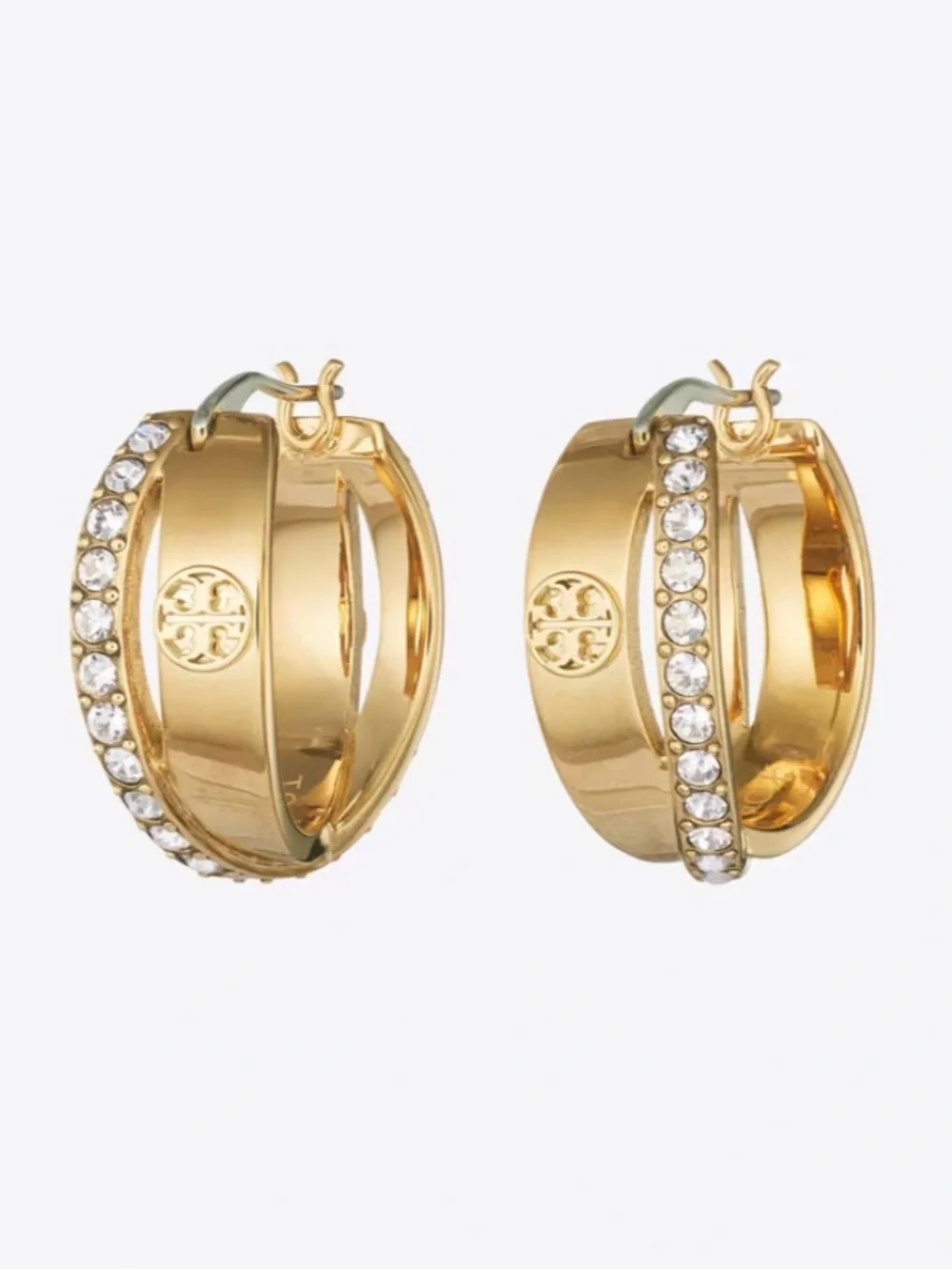 Tory Burch Gold Crystal-Embellished Hoop Earrings